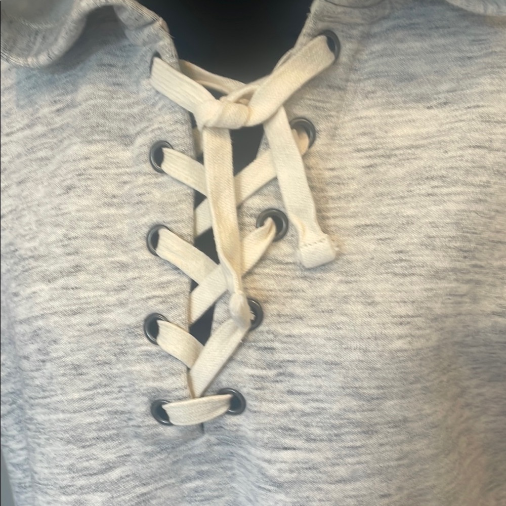 Gray Lace-Up Hoodie Top short sleeve madewell brand - Picture 2 of 3